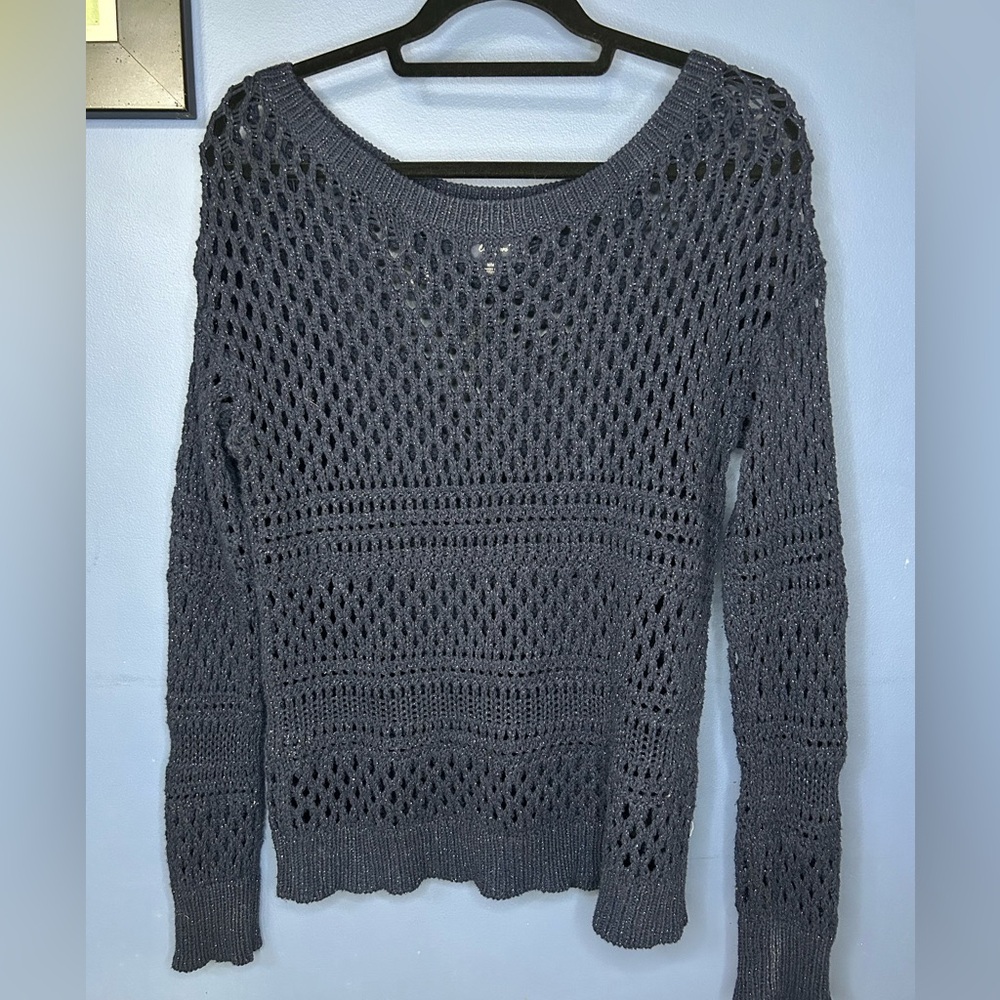 American Eagle Outfitters Dark Turquoise Open-Knit Sweater
